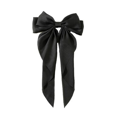 Super Big Bow Hair Clips French Style Soild Color Knotted Bowknot Spring Snap Barrettes Hair Clips with Long Ribbon for Women Girls (Black)