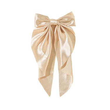 Super Big Bow Hair Clips French Style Soild Color Knotted Bowknot Spring Snap Barrettes Hair Clips with Long Ribbon for Women Girls (Champagne)