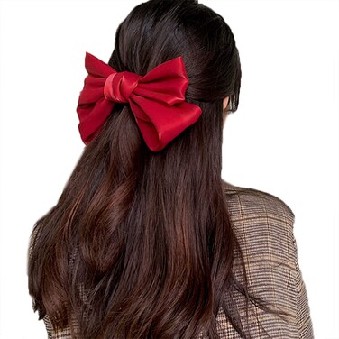YALLNASL Hair Clip - Large Bow Hair Clip Barrette in Red - Handmade Hair Clips for Women Girls - French Style Hair Barrettes for Thick Hair - Hair Accessories for Any Occasion