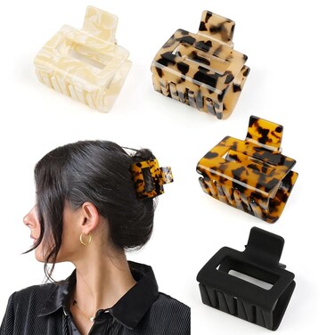 Hair Claw Clips for Women 4Pcs 2" Small Claw Clips Tortoise Shell Leopard Hair Clips for Thin Thick Hair Strong Hold Acetate French Clips Nonslip Jaw Clips Hair Accessories