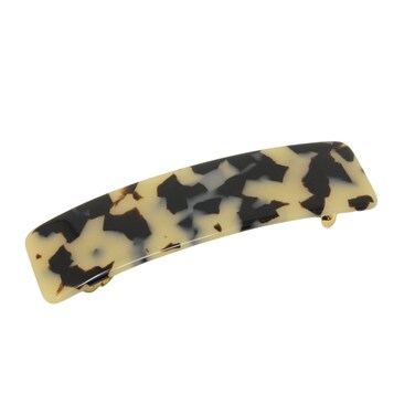 French Amie Rectangular White Tokyo 3 1/4&rdquo; Strong Celluloid Acetate Handmade Automatic Hair Clip Barrette with Golden Clasp for Women and Girls, Handmade in France