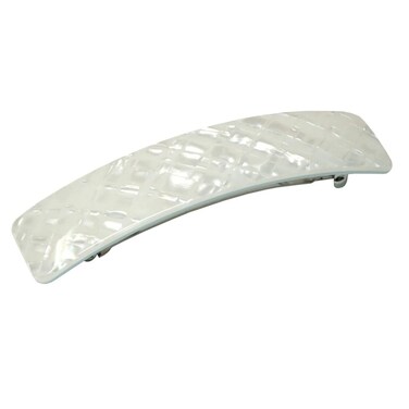 French Amie Long Rectangle Large 4&rdquo; Frost White Handmade Celluloid Automatic Hair Clip Barrette (Frost White)