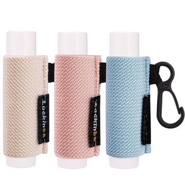 3PCS Lip Balm Holder Keychain Clip Chapstick Holder Key Chain Lipstick Holder Lip Gloss Sleeve with Quick Release Clip-Tight Elastic Holder Sleeve for Fat and Slim Lip Balms