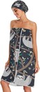 Women's Spa Towel Wrap Set of 3, Cute Sloths Bathrobe Shower Bath Body Wrap with Adjustable Closure