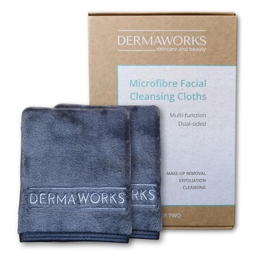 DERMAWORKS Face Towels - Microfiber Face Cloths for Washing Face - Reusable Makeup Remover Cloths - Face Wash Cloths for Your Face - Makeup Eraser Cloths Dual Action - 28cm x 28cm - Pack of 2