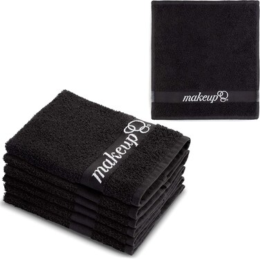 Black Makeup Remover Cloth Towels &ndash; Set of 6 Facial Makeup Eraser Towels 13" x 13" &ndash; Made in Turkey &ndash; Ultra Soft 100% Cotton &ndash; Chic Black Color &ndash; Beautiful Design &ndash; Gentle &amp; Safe on Skin