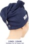 American Soft Linen 100% Cotton Hair Towels for Women, Head Towel Cap, Cotton Hair Turban Towel Wrap for Long Curly Anti Frizz Hair, Soft and Absorbent Cotton Hair Towels 2 Pack, Navy Blue