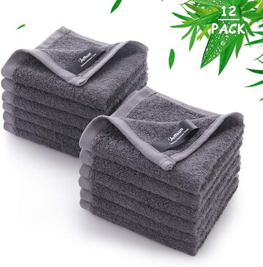 Wash Cloths 12 Pack, Super Soft and Skin Friendly Face Towel for Sensitive Skin, 10x10 inch Small Face Washcloths, Reusable Washable Makeup Remover Cloths, Easy to Rinse Grey Facial Cleansing Cloths