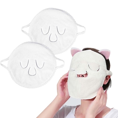 3 Holes Face Towel Mask Reusable Cold Hot Compress Facial Steamer Moisturizing Skin Care Spa Towels for Women Girls Home Beauty Salon (2 Pack)