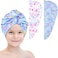 Basumee Microfiber Hair Towel Wrap for Kids 2 Pack Rapid Drying Hair Towel with Button Hair Turbans for Wet Hair Wraps Head Towel Wrap for Women and Girls, Flower