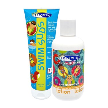 TRISWIM Kids Swim Suds &amp; Lotion Set 8.5 fl oz Each   Natural Tear-Free 2-in-1 Kids Swim Shampoo Chlorine Removal/Body Wash &amp; Hydrating Lotion Set   Gentle Chlorine-Out Solution for Kids' Clean