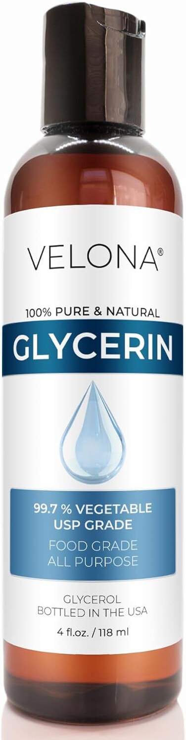 Glycerin Vegetable USP Grade by Velona - 4 fl oz   100% Pure and Natural Carrier Oil   Hair and Face Moisturizer for Dry Skin, Bubble Bath, Glycerin Soap, Soap Base   Use Today - Enjoy Results