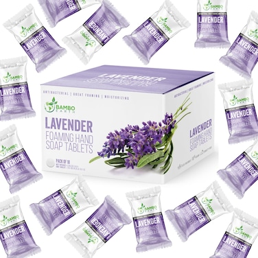 18 Pack Natural Foaming Hand Soap Tablets - Soft Moisturizing Handwash Tab Refills - 1 Tablet = 9 Oz Refillable Liquid Wash Foam Handsoap - Eco-Friendly Paper Softsoap Refill Tabs (Lavender)