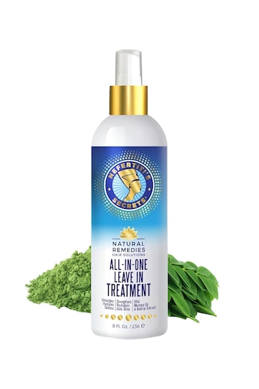 Nefertiti's Secrets All In One Leave-In Treatment, Moringa Oil &amp; Rosemary Hair Conditioner, Strengthen &amp; Stimulates, Heat Protection Spray For Hair Growth, Travel Size Moisturizer - 8 Oz / 236 ml