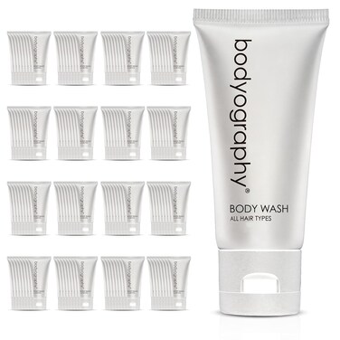 Bodyography blanc- Bulk Body Wash   300 Count, 1.4oz   Vanilla White Tea, Mini Travel Size Toiletries (100% Recyclable Tube with Flip Top Cap) Hotel Amenities.