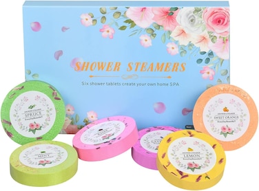 Shower Steamers Aromatherapy 6PCS, Shower Bombs with Nature Essential Oil for Stress Relief, Nighttime Shower Tablets Home Spa Christmas Gifts for Women