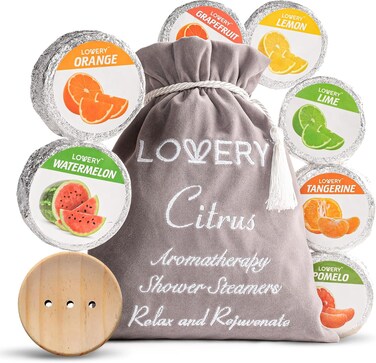 Birthday Gift Essential Oil Shower Steamer Set, Vaporizing Shower Tablets with Holder, 7 Shower Bombs Citrus Flavors, Aromatherapy Shower Steamers Vapor Steam for Daily Use, Relaxation Gifts for Women