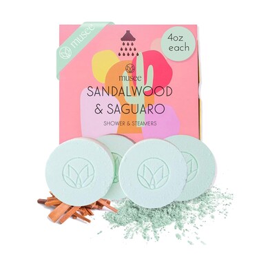 Musee Shower Steamers, Sandalwood &amp; Saguaro, Aromatherapy Gift Set for Women, Handmade in USA, Paraben-Free &amp; Sulfate-Free, Unique Christmas Gifts for Women, 4-Piece Set