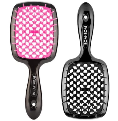Wet And Dry Vented Detangling Hair Brush For All Hair Types, Light Weight Hairbrush, Scalp Massage Brush,BOM BOM (Black black magenta)