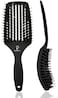 Curved Vented for Blow Drying - Boar Bristle Brush (Large) with Comfortable Handle - Soft Bristle Brush for Thick and Fine Hair - Natural Boar Bristles for Women, Men &amp; Kids - Black