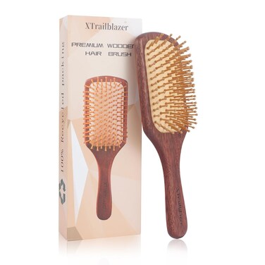 Luxury Wood Hair Brush with Heat Resistant Properties -Dark Sandalwood Detangling Massage Brush for Long Short Thick Thin Curly Straight Wavy Dry Hair,Hairbrush For Man And Women, Large