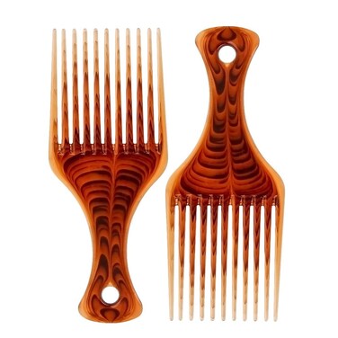 2 Pack Afro Comb Detangle Hair Comb Styling Tool for Curly Thick Medium Long Hair and Facial Hair (Amber)