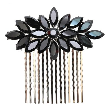 Faship Black Rhinestone Crystal Floral Hair Comb