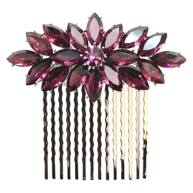 Faship Gorgeous Purple Rhinestone Crystal Floral Hair Comb