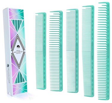 Vellen Hair Ultimate Cutting Comb for Men Women, Unbreakable PEI Material 430&deg;F Heat Resistant Barber combs for Hairdressers , Combs fine teeth and extra wide tooth combs for Hair Stylist , 5-pack