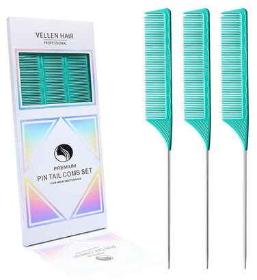 Vellen Hair Professional 9 Inch rat tail combs for hair stylists, PEI Material 430&deg;F Heat Resistant and Antistatic, styling and highlighting,3 Pack (Mint)