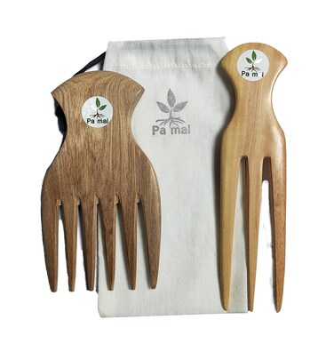 African Hair Combs - Wooden Comb Afro Pick Set for Women &ndash; Wide Teeth Pick, Prong Braiding/Parting 3 Tooth Comb for Braiding Natural Hair Handmade