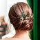 2Pcs Bridal Hair Combs, Green Crystal Emerald Turquoise Hair Pins, Gold Leaves Wedding Hairpiece Clips Accessories for Women Girls Party Bride Prom Engagement