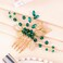 2Pcs Bridal Hair Combs, Green Crystal Emerald Turquoise Hair Pins, Gold Leaves Wedding Hairpiece Clips Accessories for Women Girls Party Bride Prom Engagement
