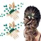 2Pcs Bridal Hair Combs, Green Crystal Emerald Turquoise Hair Pins, Gold Leaves Wedding Hairpiece Clips Accessories for Women Girls Party Bride Prom Engagement