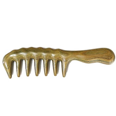 Wood Large Wide Tooth Hair Comb For Thick Curly Hair Head Scalp Massage No Static Green Sandalwood Hair Pick Wooden Comb for Men and Women with free storage pouch