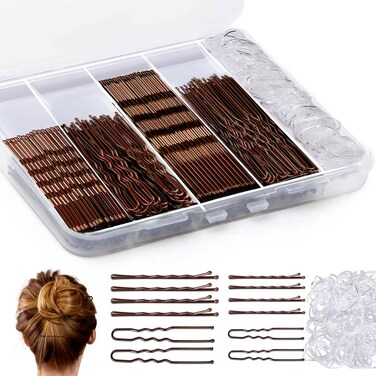 400PCS Smyeyml Bobby Pins Hair Pins Kit, Premium Bobby Pins Brown Hair, Non-Slip Hair Pins for Women, Pain Free Bobby Pins for Women, Invisible Hair Pin, Clear Hair Bands, With Storage Box