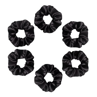 Silvr Bear Luxury Satin Scrunchies, 6 pack Black, Soft, Large Scrunchies for Women and Girls, Anti Hair Breakage Hair Ties for Thick &amp; Curly Hair