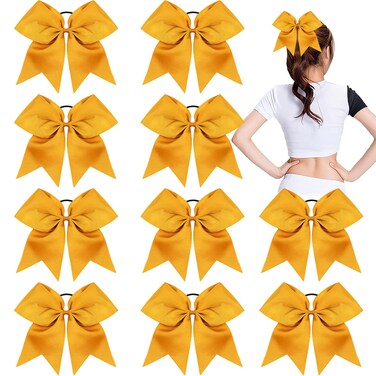 CN 10pcs 8" Cheer Hair Bows Large White Ponytail Holder Girls Elastic Hair Ties Handmade for Cheerleading Teen Girls College Sports Softball Competition