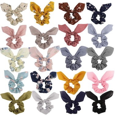 20 Pack Adorable Chiffon Bow Hair Scrunchies for Women, Thick Hair Bunny Ear Scrunchies, Elastic Bulk Hair Accessories and Ties for Girls
