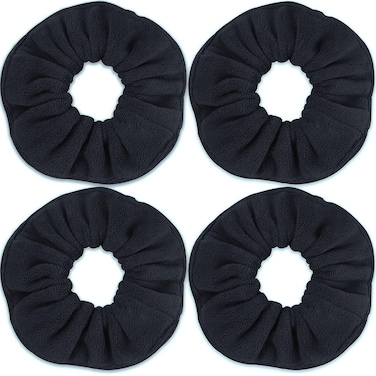 IVARYSS Super Towel Scrunchies for Drying Hair, Absorbent and Soft Microfiber for Frizz Free, Large Thick Ponytail Holder Wet Hair Accessories for Women and Girls, 4 PCS (Black)