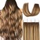 Loxxy Tape in Hair Extensions Human Hair Invisible Brazilian Natural Thick Remy Hair Ombre Chocalate Brown Fading into Chocolate Brown With Strawberry Blonde Highlight R#4-4/27 20pcs 50g/pack 14Inch
