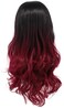 yuehong Long Wavy Two Tone Ombre Black Dark Red Women Wig Anime Cosplay Costume Wigs