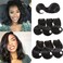 VIOLET Hair Beauty Short Brazilian Virgin Hair Body Wave 6Pcs Bundles With Closure 8inch Bob Weave Human Hair With Closure Short Hair Extensions Natural Black (8 Inch (Pack of 6), 1B)