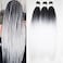 Black to White Ombre Braiding Hair Pre Stretched Colored Hair Extensions for Braids Ombre White Braiding Hair Pre Stretched (1bwhite)