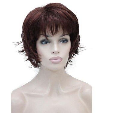 Wiginway Short Dark Auburn Layered Shaggy Wavy Wigs 100% Imported Premium Hair Heat Resistant Synthetic for Women 6 Inch