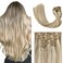 Blonde Clip in Hair Extensions Real Human Hair - 15 inch 70g Ash Blonde Mixed Bleach Blonde Straight 7pcs Double Weft - 100% Remy Human Hair Extensions #18p613 15inches