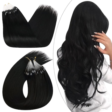 Ugeat Micro Loop Hair Extensions 24 Inch Micro Bead Hair Extension Real Human Hair 1g/strand Micro Link Human Hair Extensions 50s #1 Jet Black Hair Extensions Human Hair
