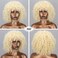 Xinran Blonde Curly Wig Afro Kinky Curly Wigs with Bangs，Light Blonde Afro 70s Wigs for Women，Cute Natural Synthtic Hair for Daily Party Wig 14 inch
