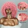 Xinran Pink Curly Afro Wig for Women，70&rsquo;s Kinky Big Curly Wig With Bangs Short Loose Curly Wigs，Natural Looking for Daily Cosplay 14 inch
