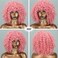 Xinran Pink Curly Afro Wig for Women，70&rsquo;s Kinky Big Curly Wig With Bangs Short Loose Curly Wigs，Natural Looking for Daily Cosplay 14 inch